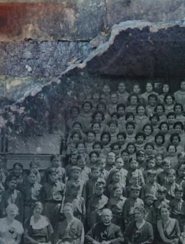 An archival image of students at the Mohawk Institute